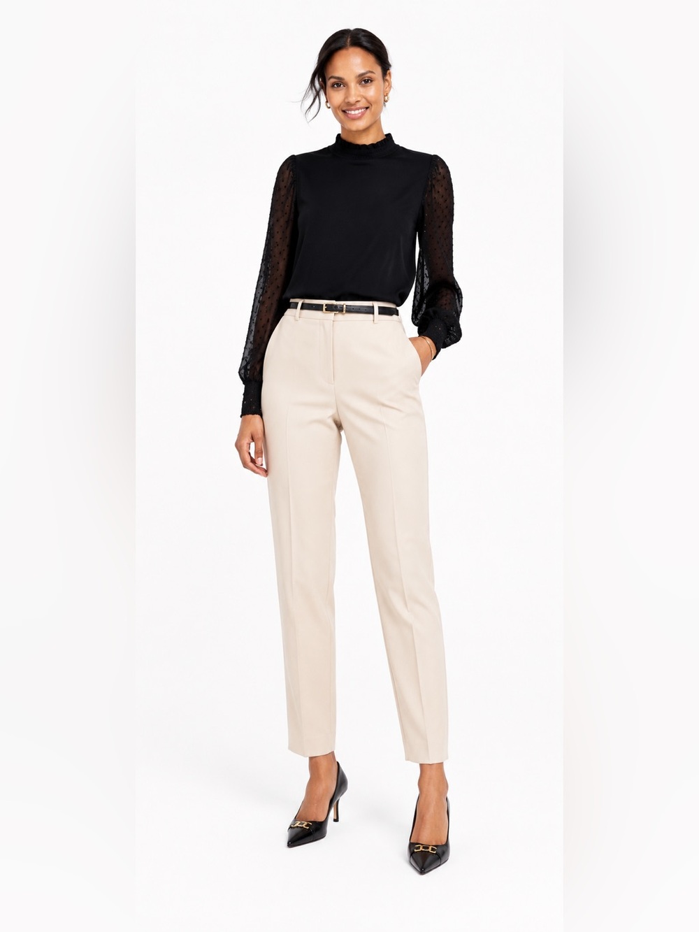 Ann Taylor Black Blouse with Gold Accents